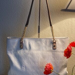 Michael Kors Patent Leather White & Tan Tote Bag